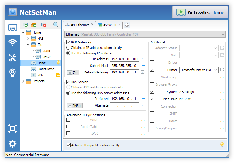 NetSetMan 主視窗介面